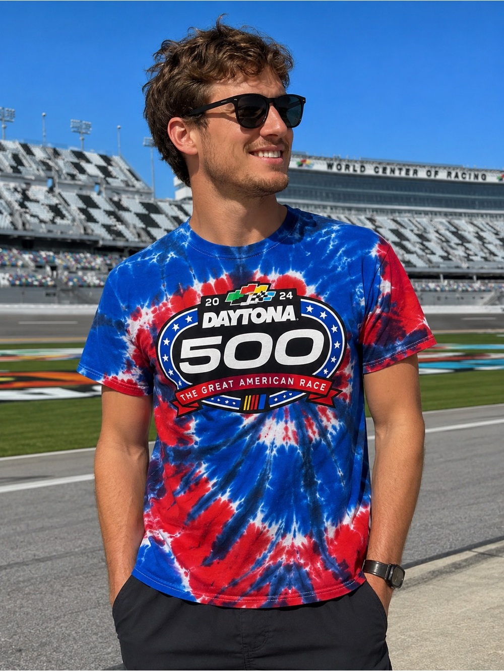 NASCAR 2024 Daytona 500 Tie-Dye T-Shirt NWT Small Patriotic Great American Race